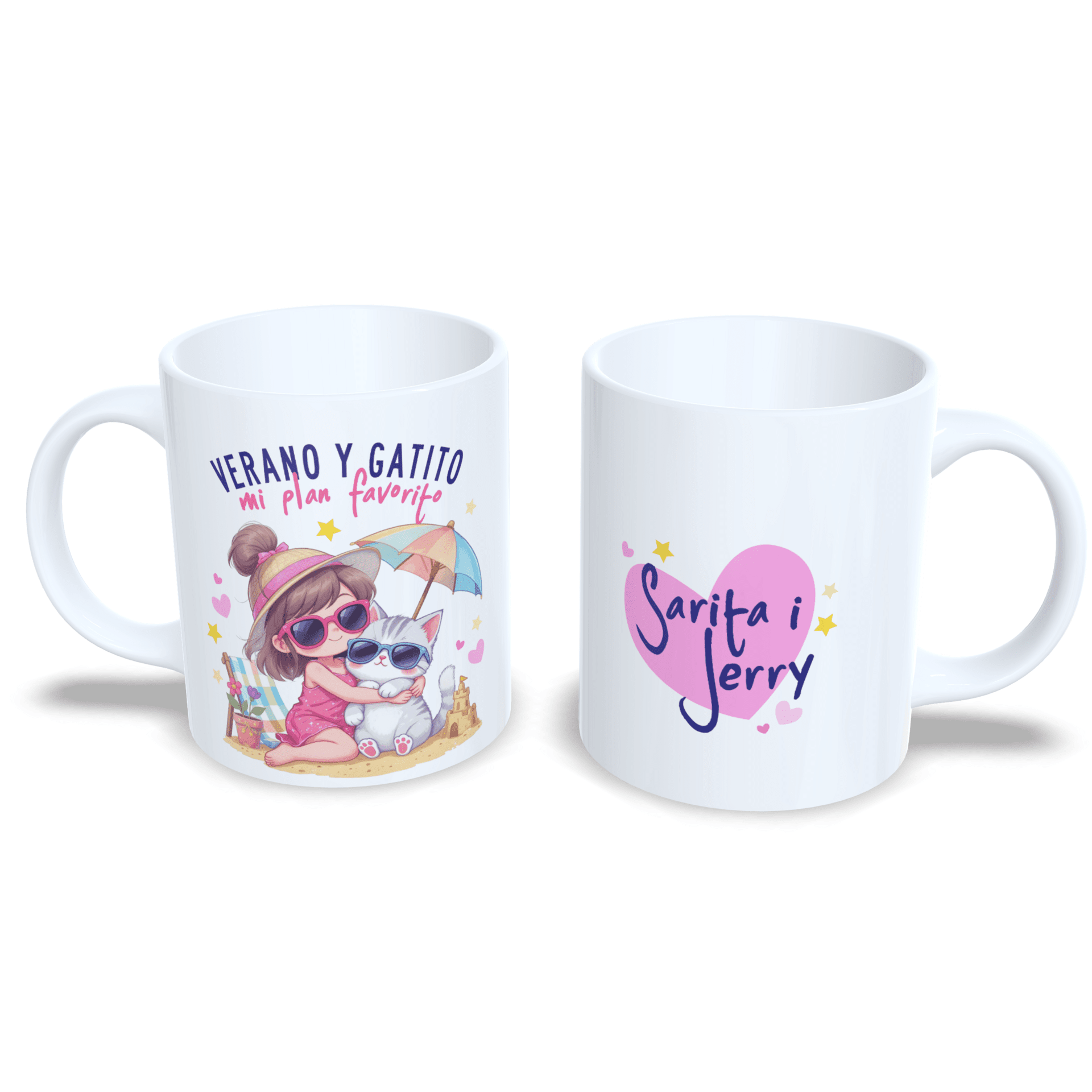 Taza personalizada verano y gatito mi plan favorito morena playa sombrilla - 6