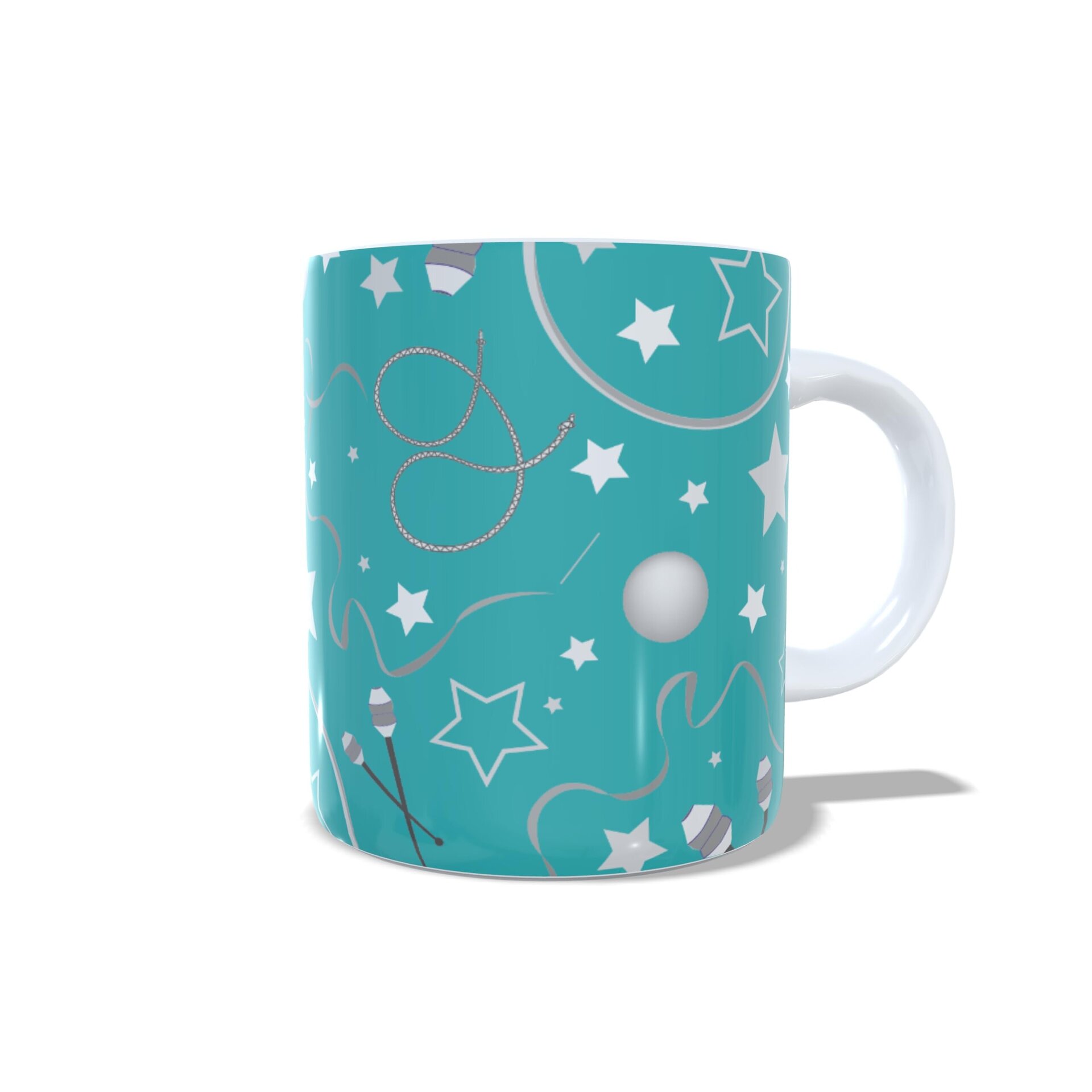 Taza personalizada regalo de Gimnasia Rítmica con aparatos sobre fondo turquesa - 3