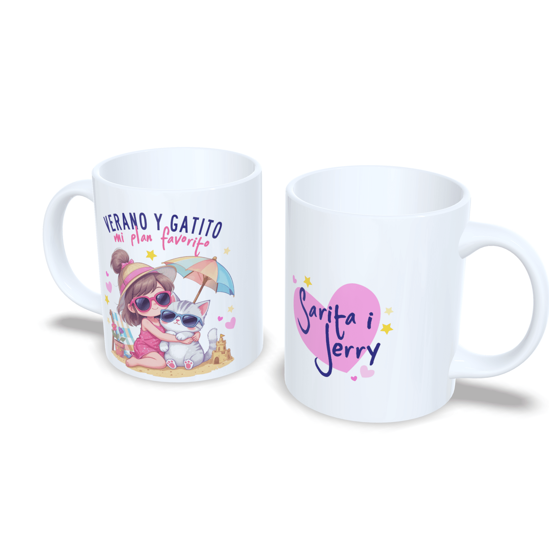 Taza personalizada verano y gatito mi plan favorito morena playa sombrilla - 5