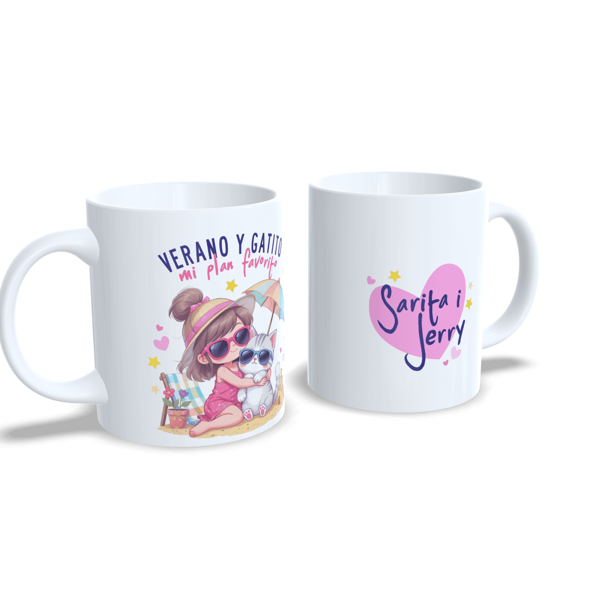 Taza personalizada verano y gatito mi plan favorito morena playa sombrilla - 7