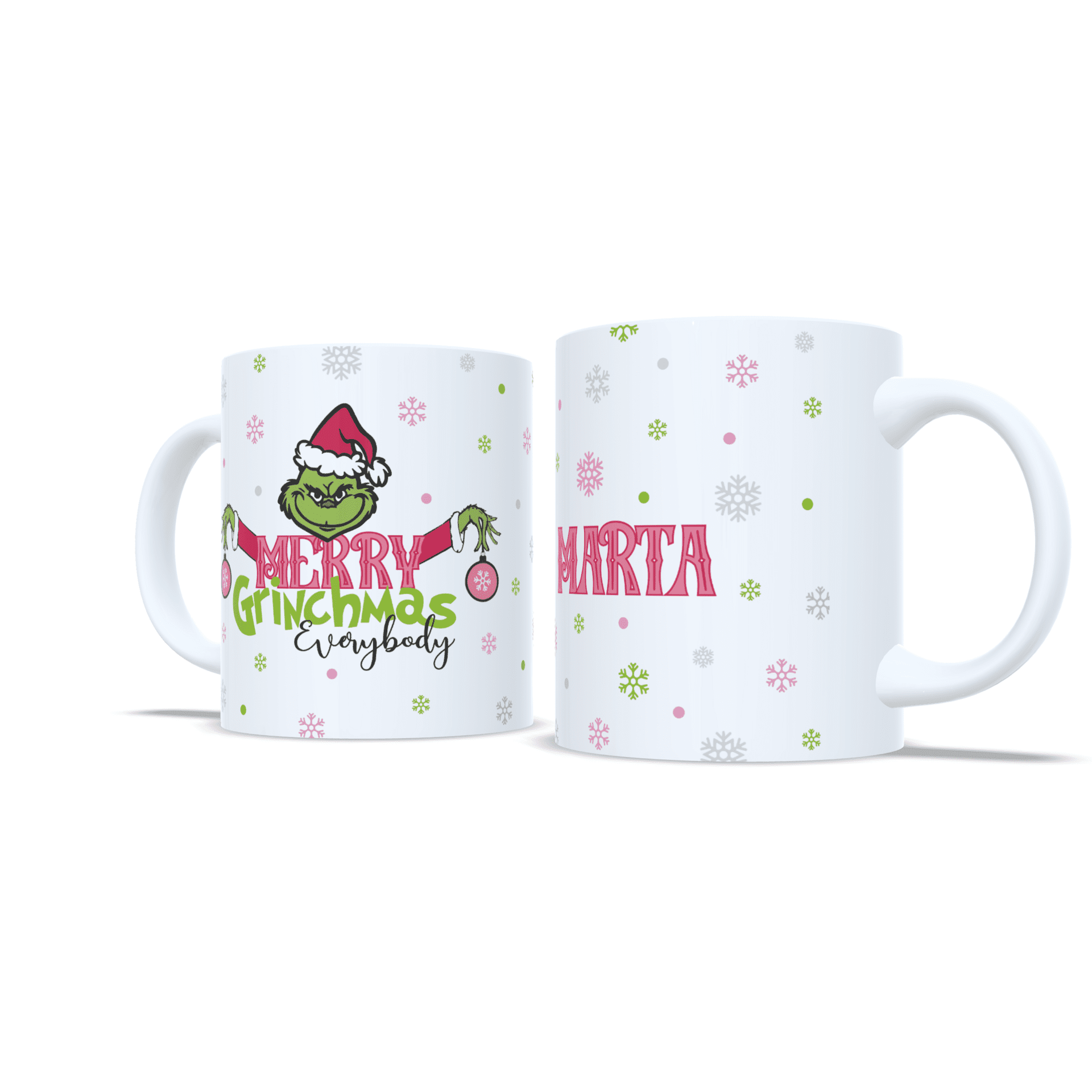 Taza personalizada regalo Grinch Merry Grinchmas navideña con nombre rosa - 5
