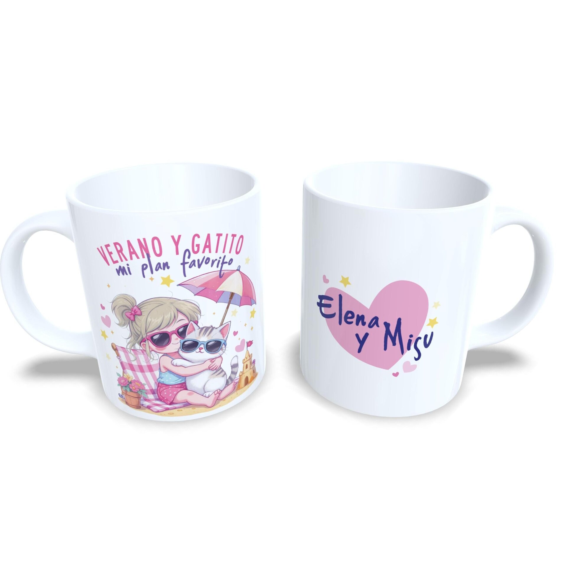 Taza personalizada verano y gatito mi plan favorito rubia playa y sombrilla - 3
