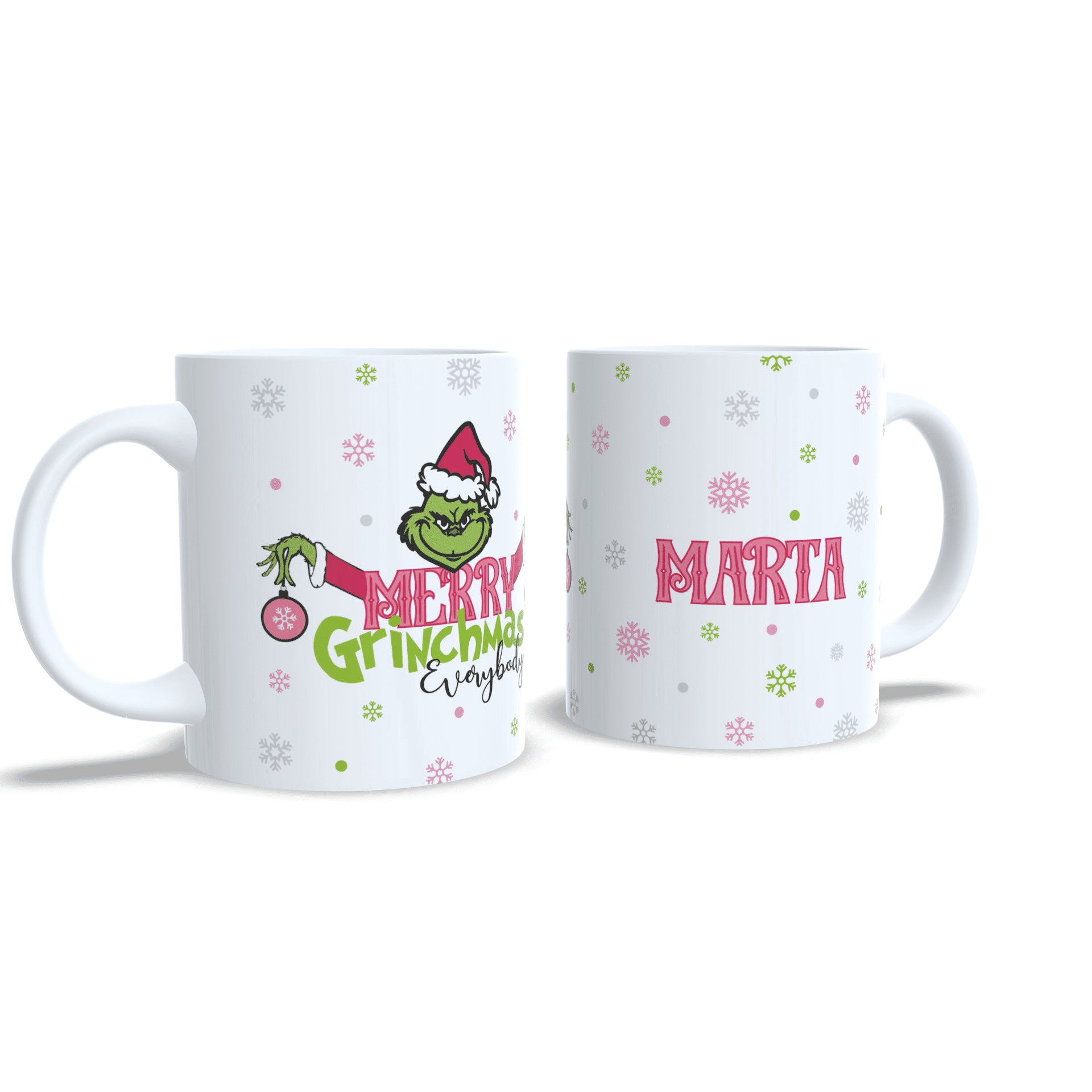 Taza personalizada regalo Grinch Merry Grinchmas navideña con nombre rosa - 6