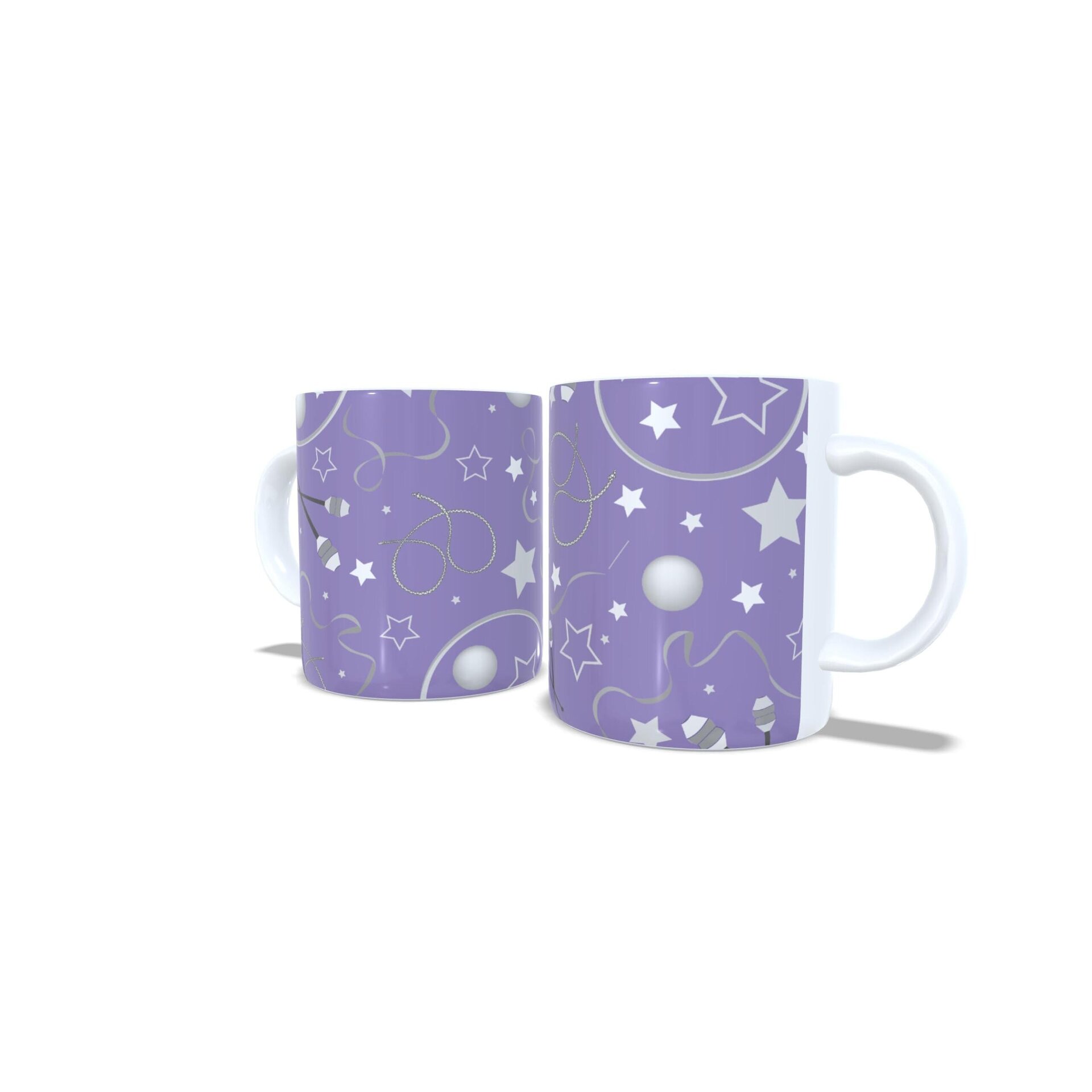 Taza personalizada regalo de Gimnasia Rítmica con aparatos sobre fondo morado - 2