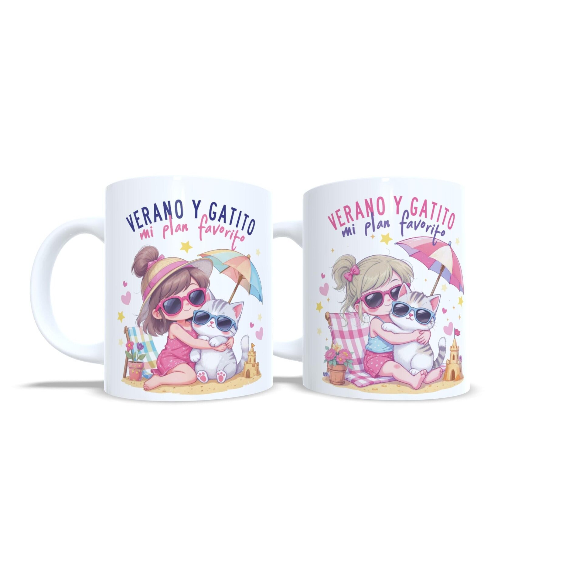 Taza personalizada verano y gatito mi plan favorito rubia playa y sombrilla - 7