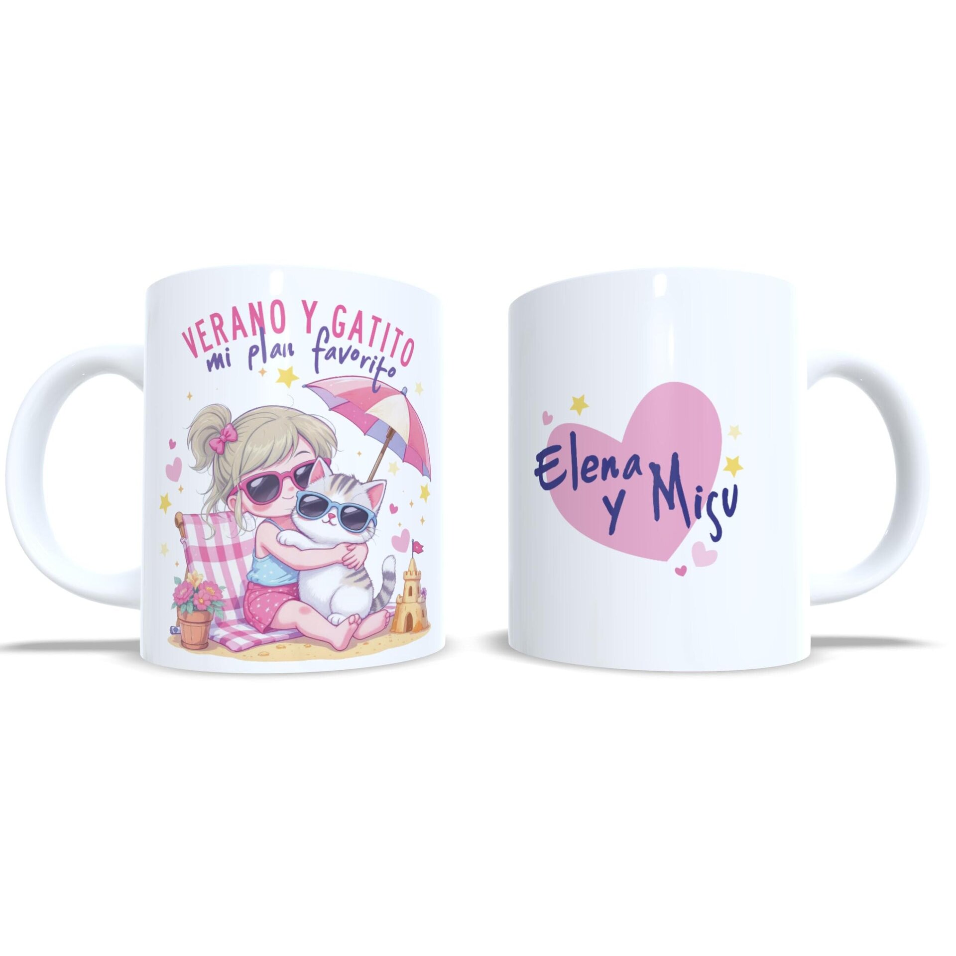 Taza personalizada verano y gatito mi plan favorito rubia playa y sombrilla - 5
