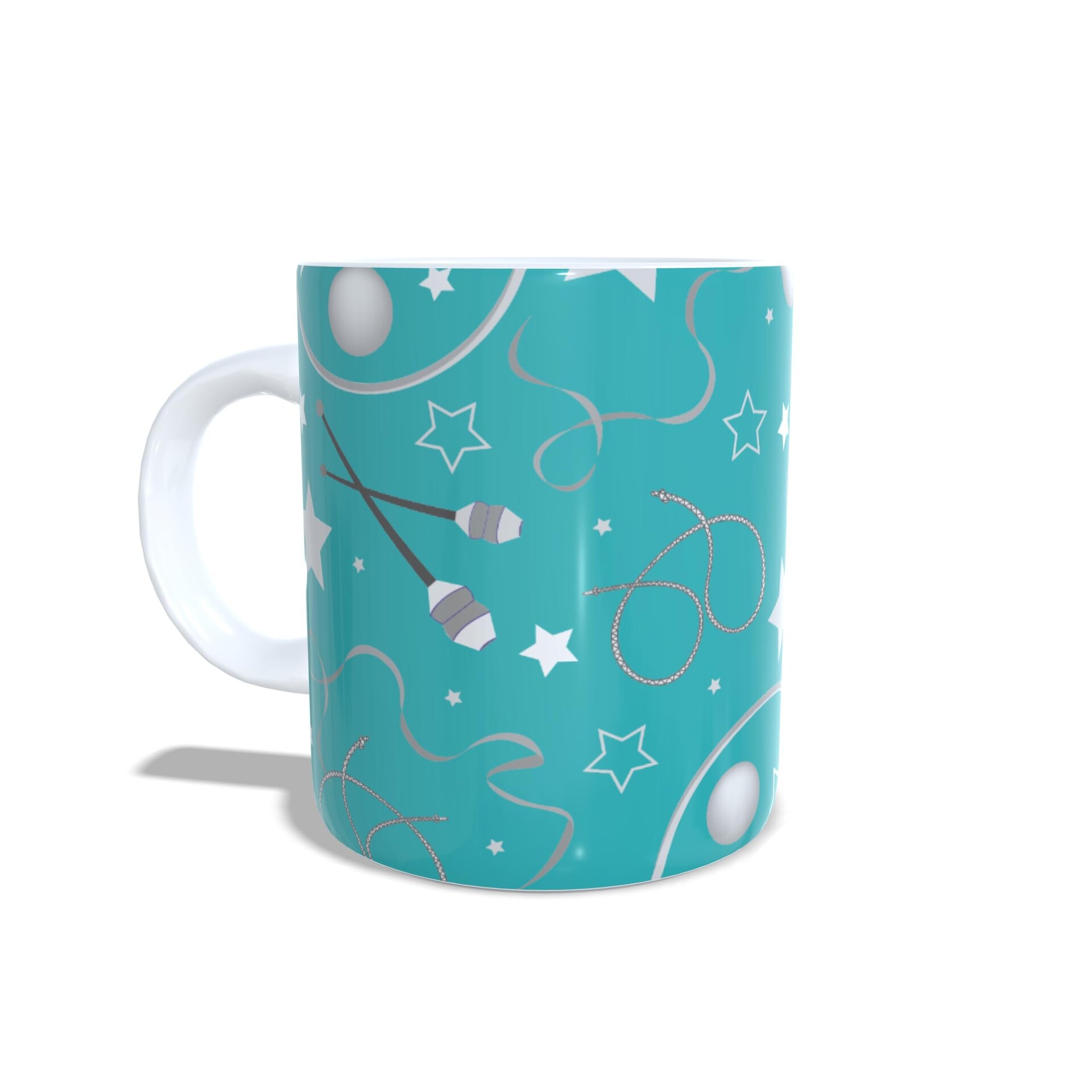 Taza personalizada regalo de Gimnasia Rítmica con aparatos sobre fondo turquesa - 2